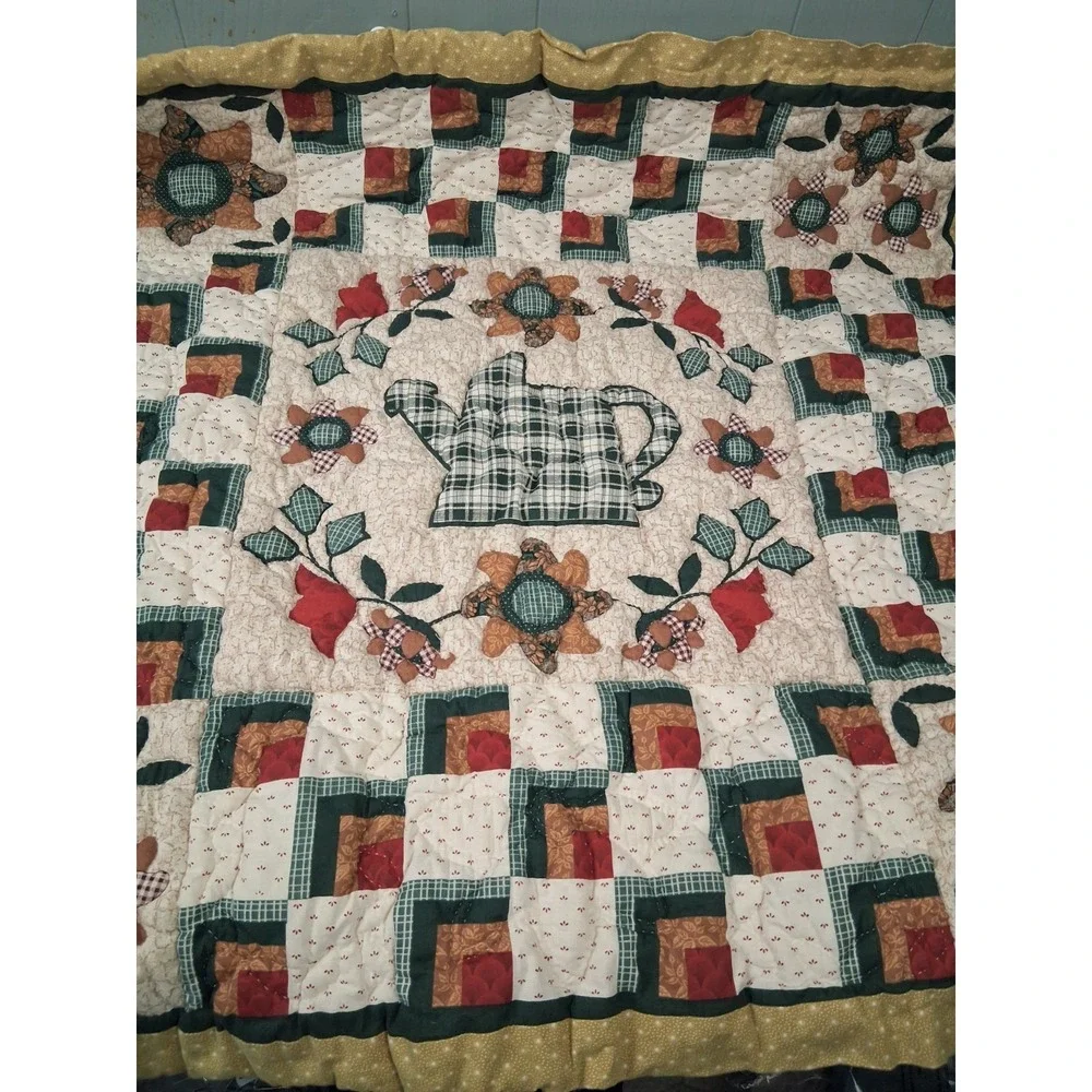 Artisan Handmade Garden Lap Quilt Wall Hanging 33.5x33.5 Square Country Cottage